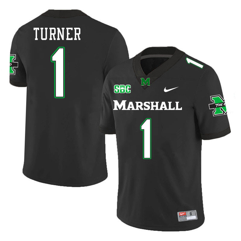 Marshall Thundering Herd #1 Zion Turner College Football Jerseys Stitched-Black Marshall Thundering Herd #1 Zion Turner College Football Jerseys Stitched-Black
